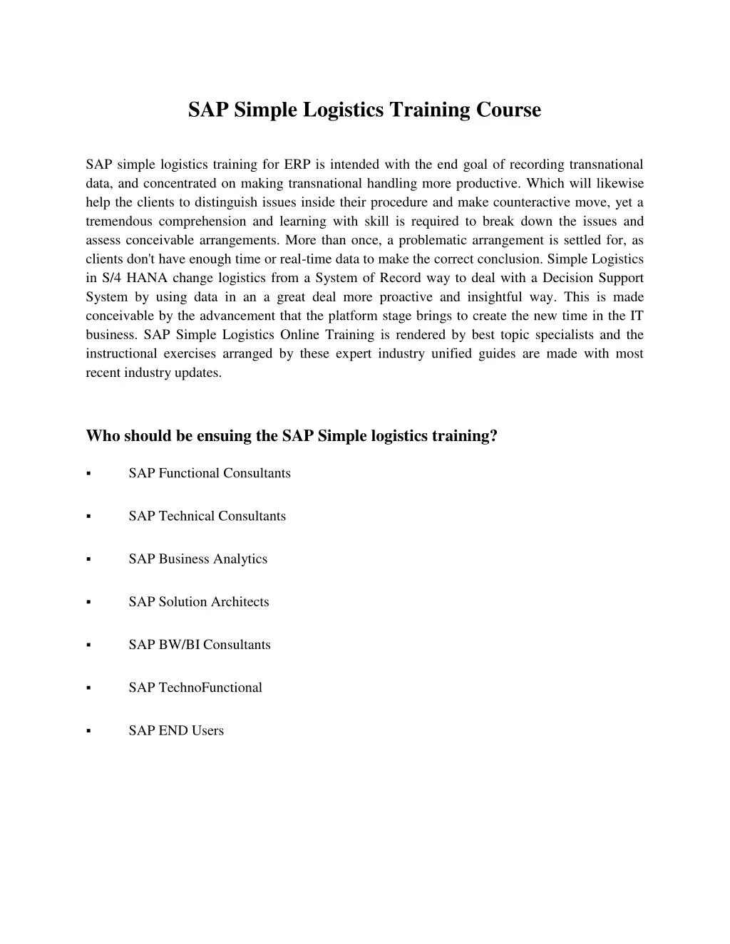 sap simple logistics training course