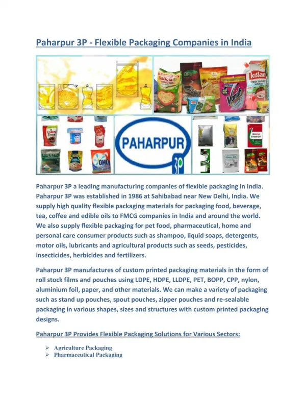 Paharpur 3P | Flexible Packaging Industry in India