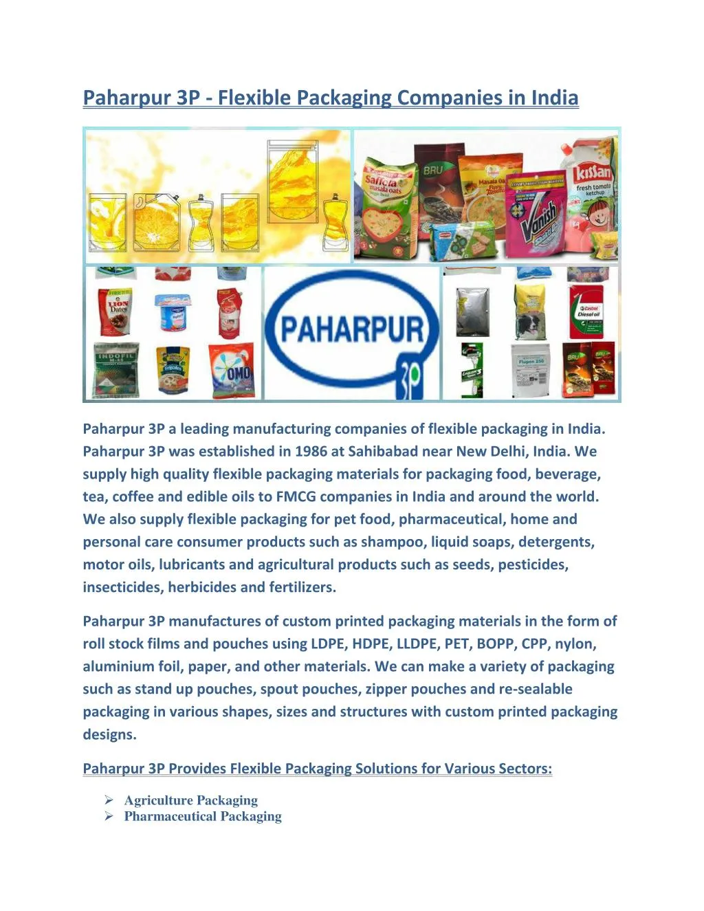paharpur 3p flexible packaging companies in india