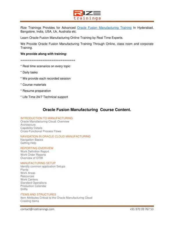 Oracle Fusion Manufacturing Online Training