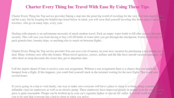 Charter Every Thing Inc Travel Tips That Everyone Should Know About