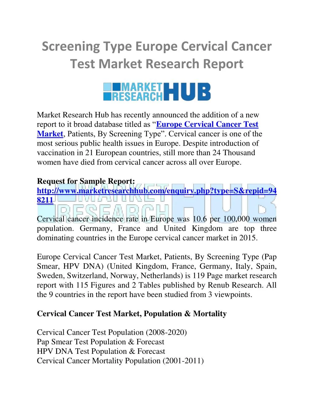 screening type europe cervical cancer test market