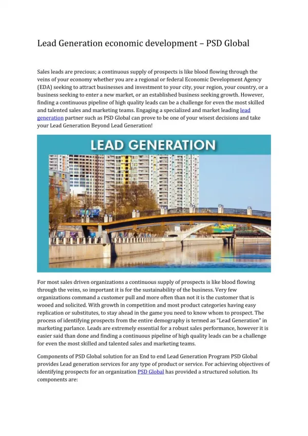 Lead Generation economic development – PSD Global