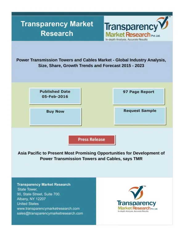 Power Transmission Towers and Cables Market - Industry Analysis, Share, Forecast 2023