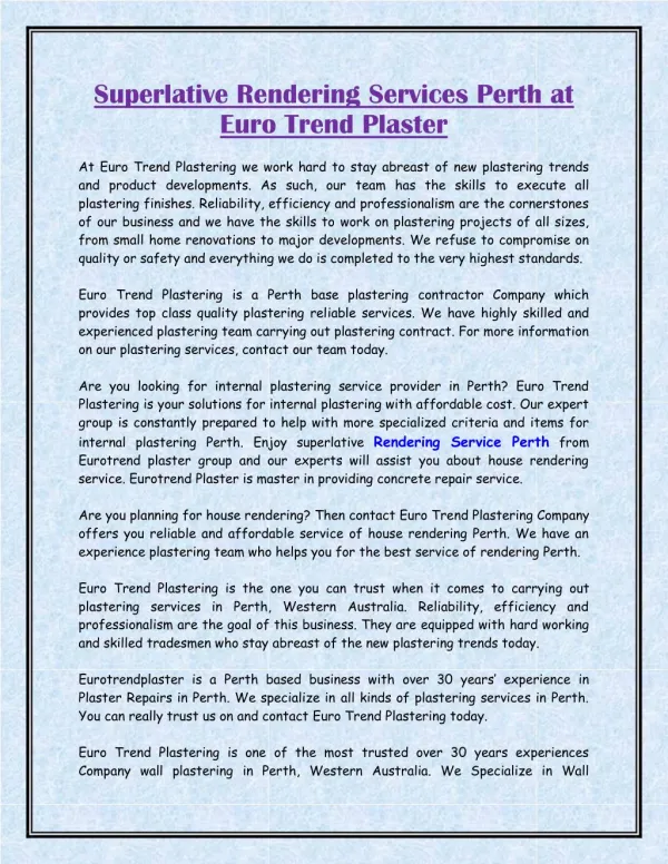 Superlative Rendering Services Perth at Euro Trend Plaster