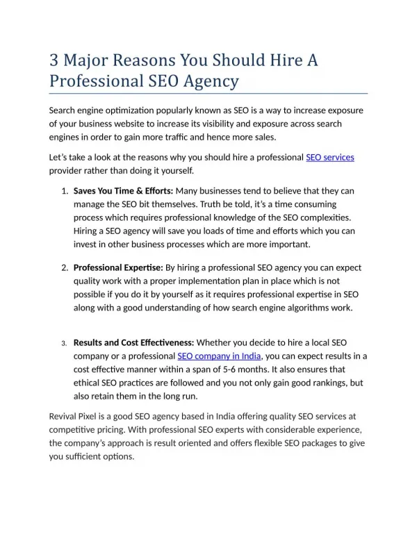 3 Major Reasons You Should Hire A Professional SEO Agency