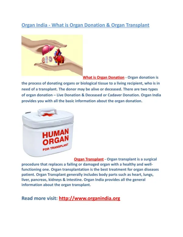 Organ India - What is Organ Donation & Organ Transplant