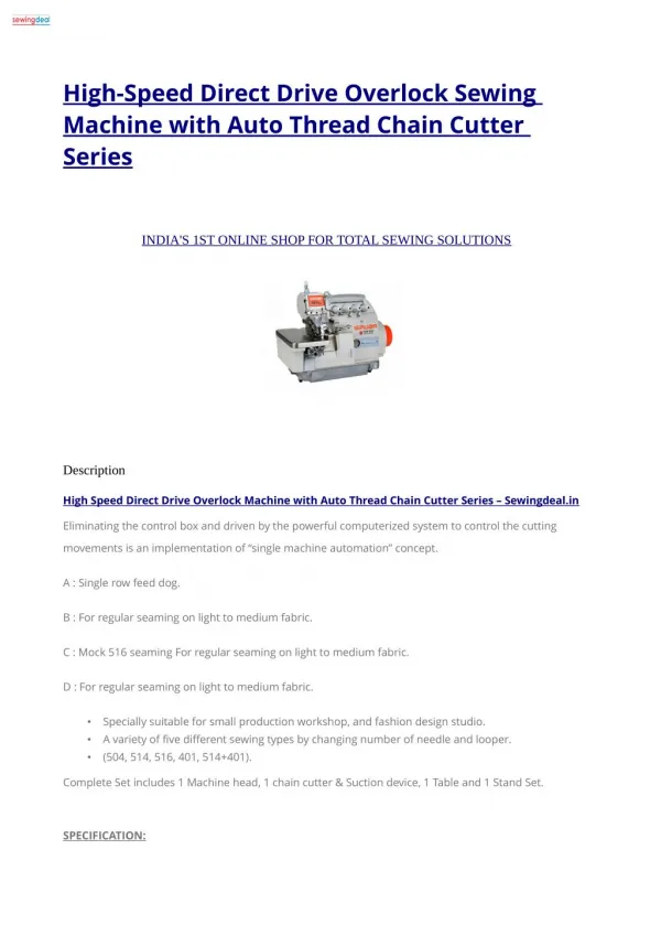 High-Speed Direct Drive Overlock Sewing Machine with Auto Thread Chain Cutter Series