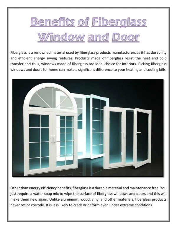 Benefits of Fiberglass Window and Door