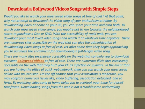 Download a Bollywood Videos Songs with Simple Steps
