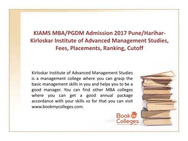 KIAMS MBA/PGDM Admission 2017 Pune/Harihar- Kirloskar Institute of Advanced Management Studies, Fees, Placements, Rankin