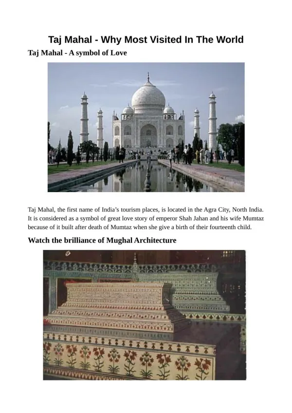 Taj Mahal - Why Most Visited In The World