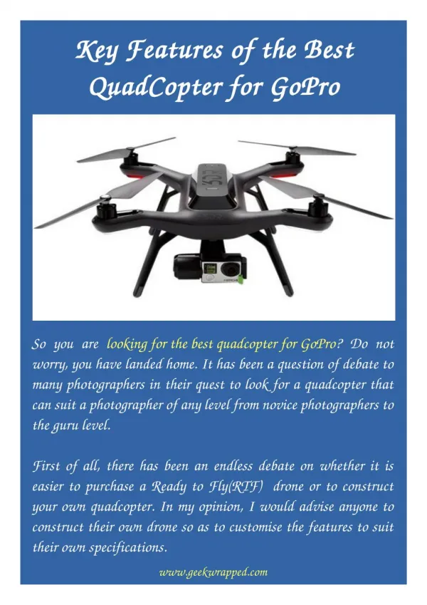 Key Features of the Best QuadCopter for GoPro