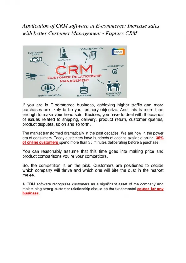 Application of CRM software in E-commerce: Increase sales with better Customer Management - Kapture CRM