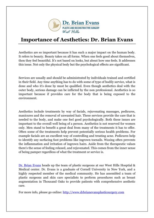 Importance of Aesthetics: Dr. Brian Evans