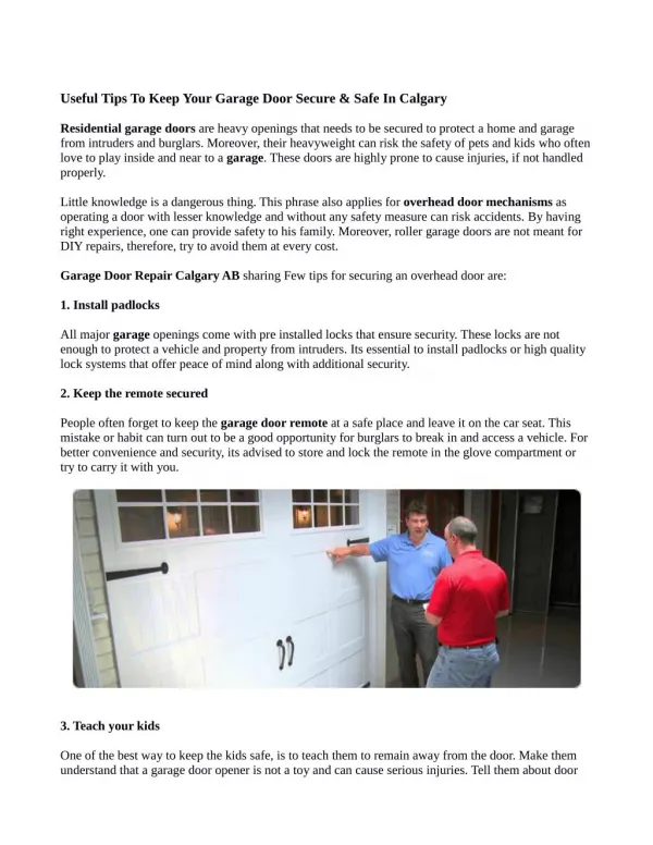 Useful Tips To Keep Your Garage Door Secure & Safe in Calgary