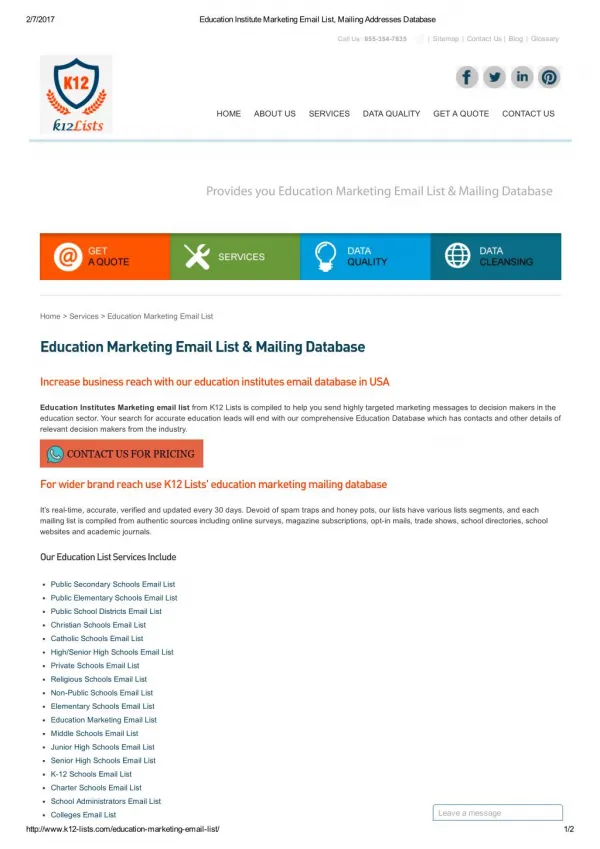 Education Marketing Mailing Database