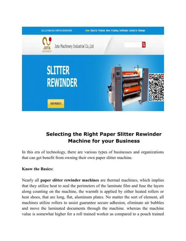 Selecting the Right Paper Slitter Rewinder Machine for your Business