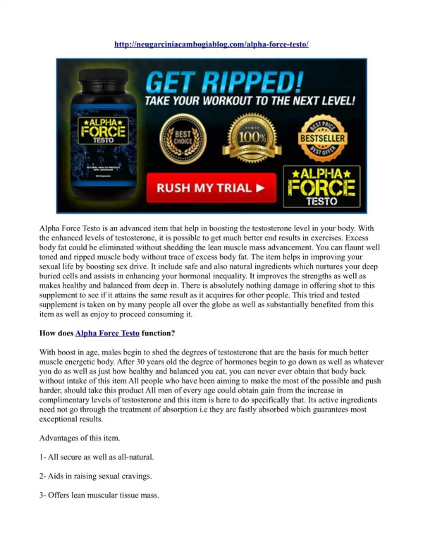 Alpha Force Testo Reviews- 100% Natural Ingredients, Guidance...