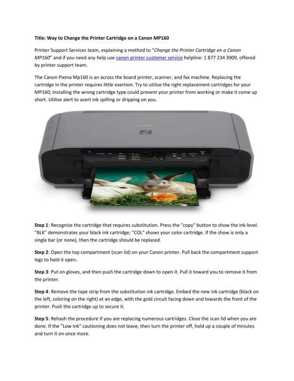 Printer Support:Change the Printer Cartridge on a Canon MP160