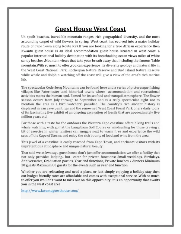 Guest house west coast