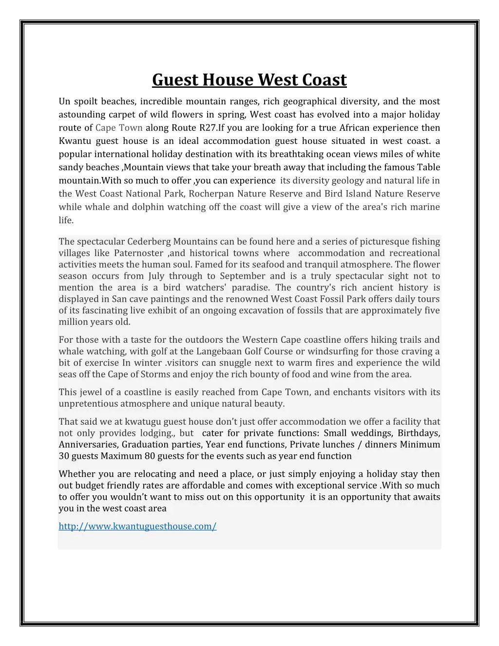 guest house west coast
