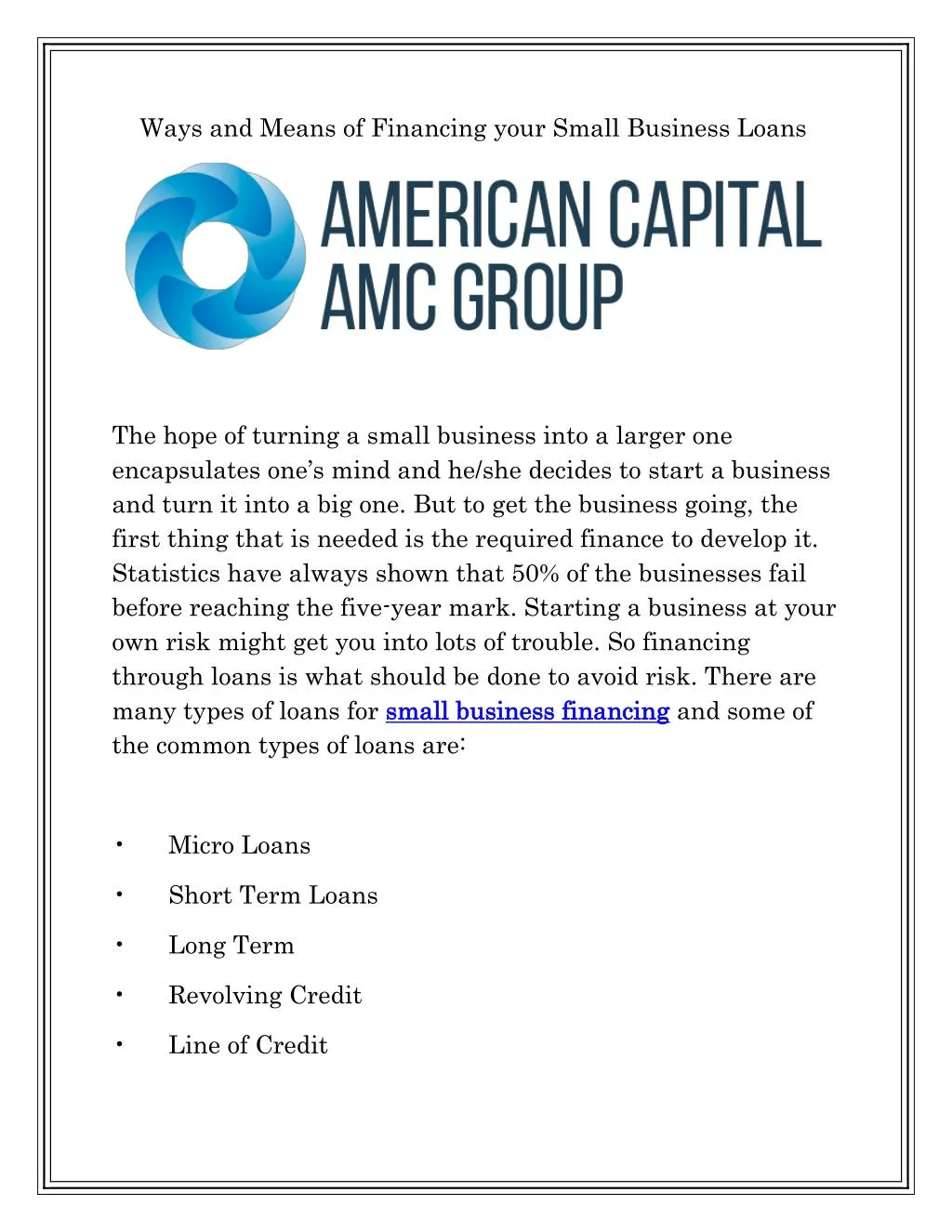 ways and means of financing your small business