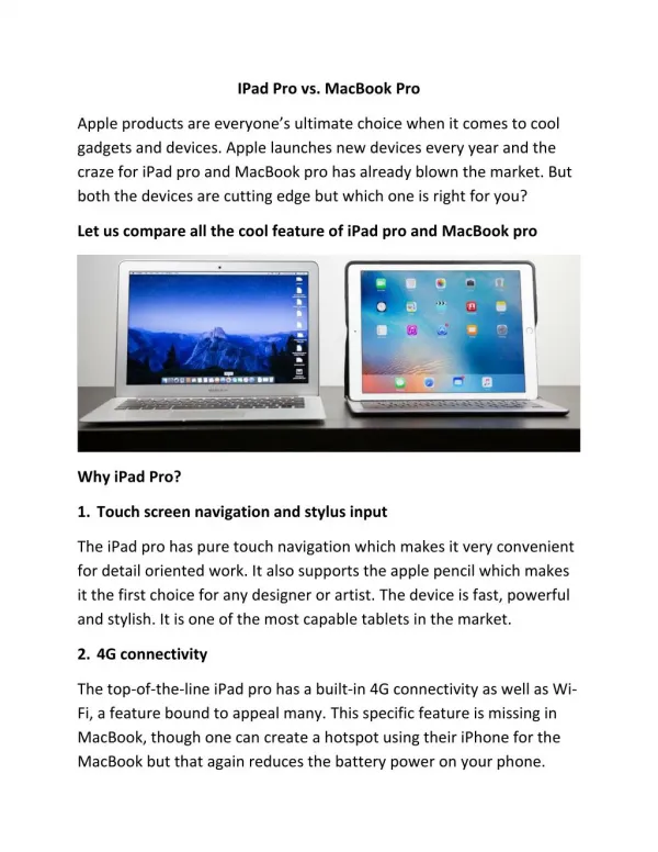 Learn the difference between IPad Pro vs. MacBook Pro