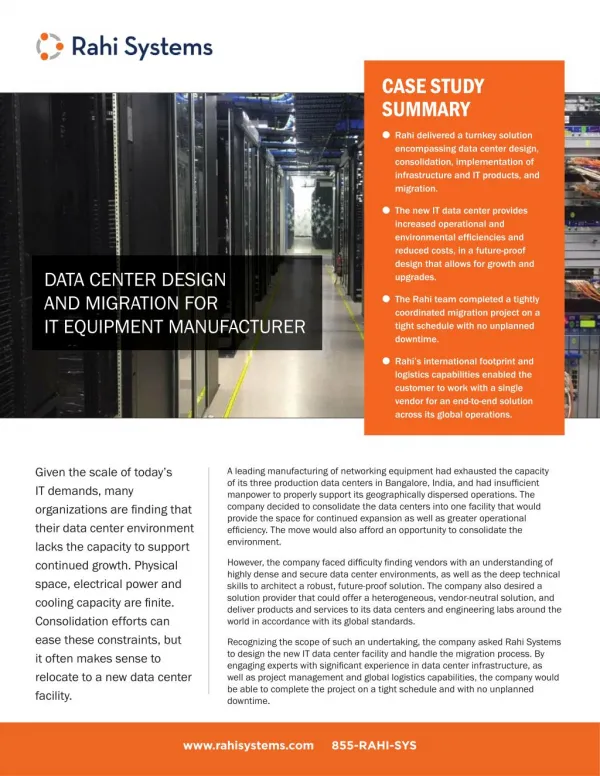 Data center design and migration for it equipment manufacturer