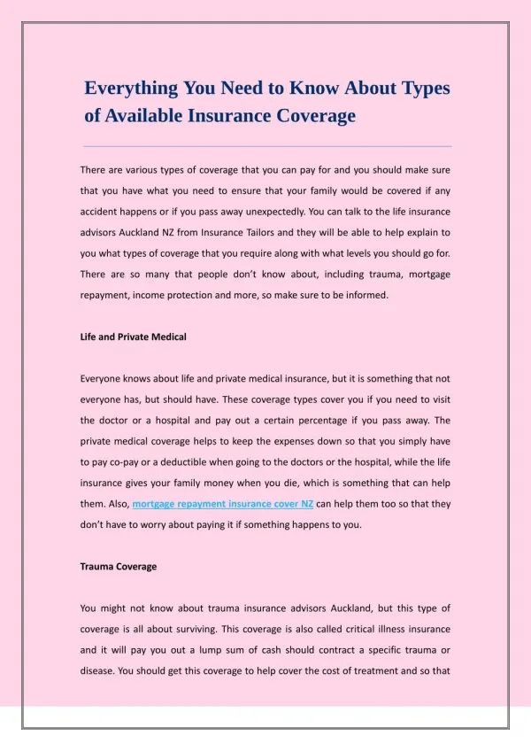 Everything You Need to Know About Types of Available Insurance Coverage