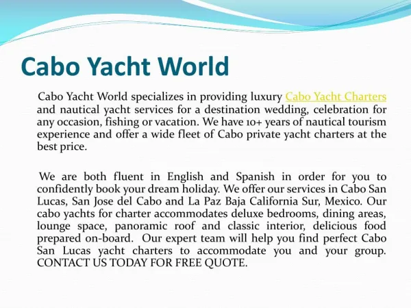 Cabo Luxury Yacht Charters