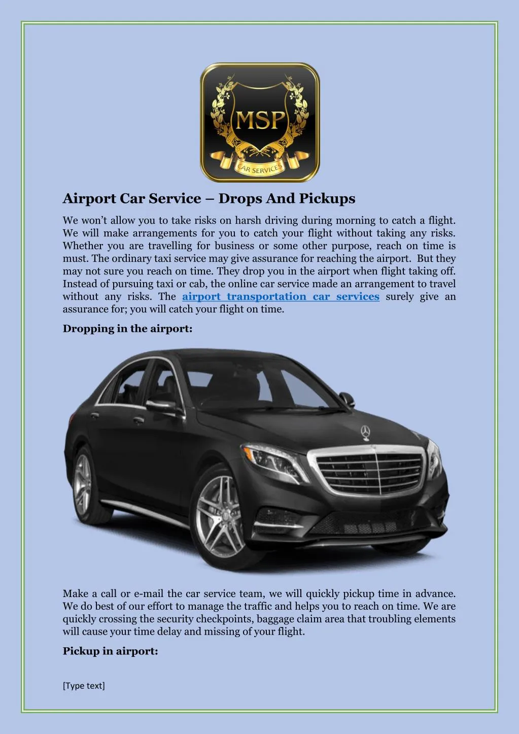 airport car service drops and pickups