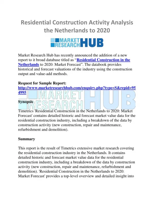 Residential Construction Activity Analysis the Netherlands to 2020