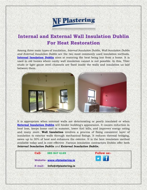 Internal and External Wall Insulation Dublin For Heat Restoration