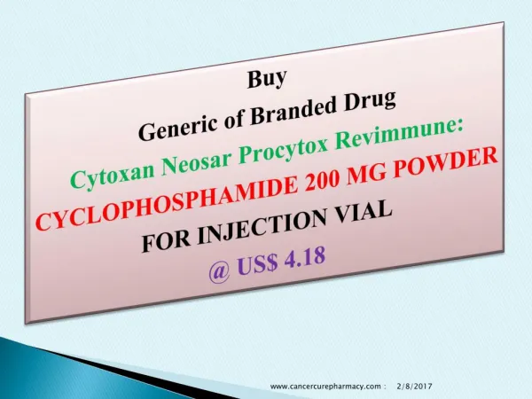 Buy Cyclophosphamide 200 Mg Powder for Injection Vial @ Us$ 4.18