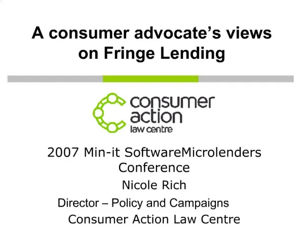 A consumer advocate s views on Fringe Lending