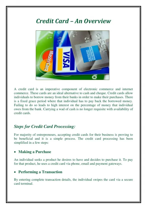 Credit Card – An Overview