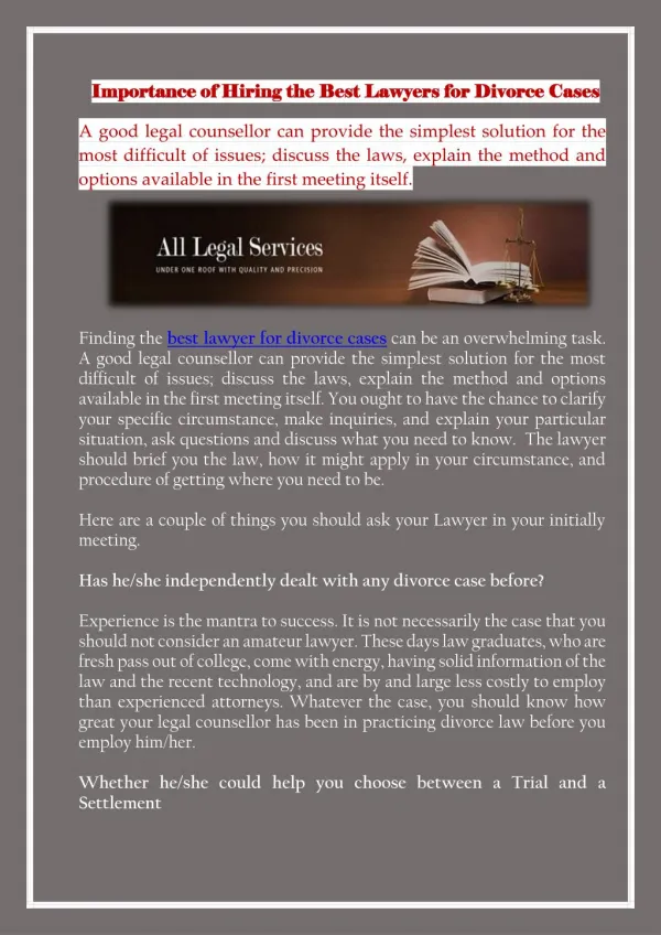 Importance of Hiring the Best Lawyers for Divorce Cases