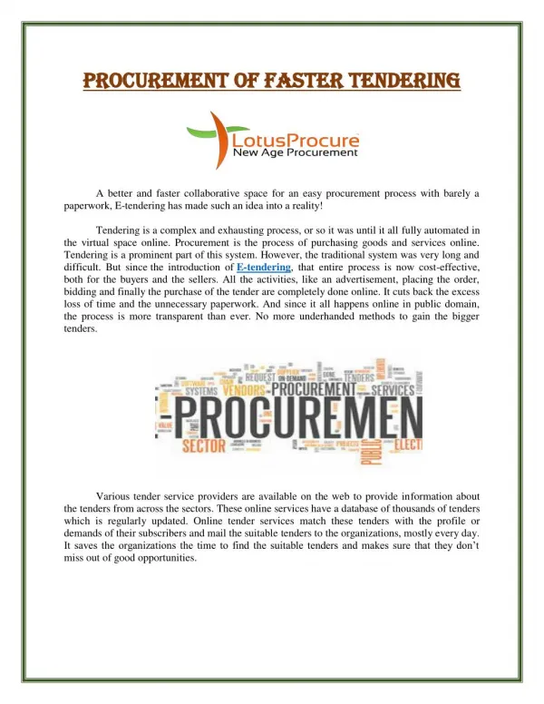 Procurement of Faster Tendering