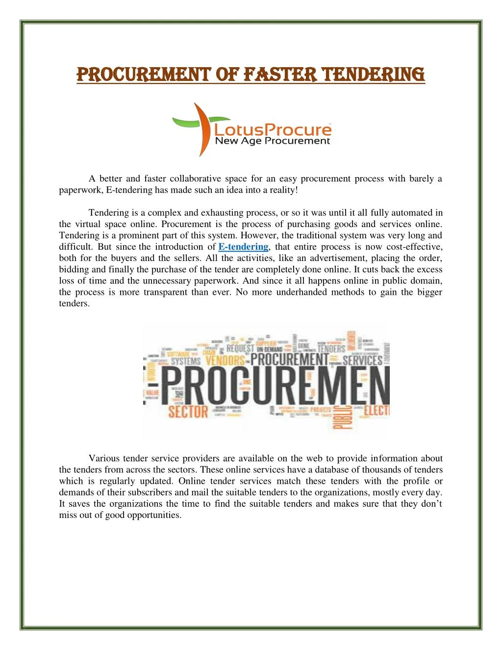 procurement of faster tendering procurement