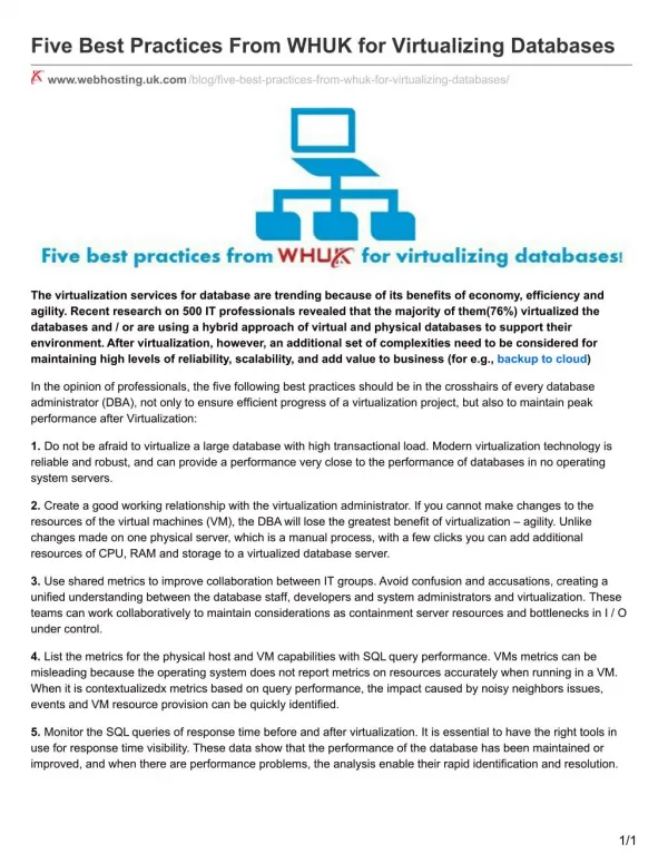 Five Best Practices From WHUK for Virtualizing Databases