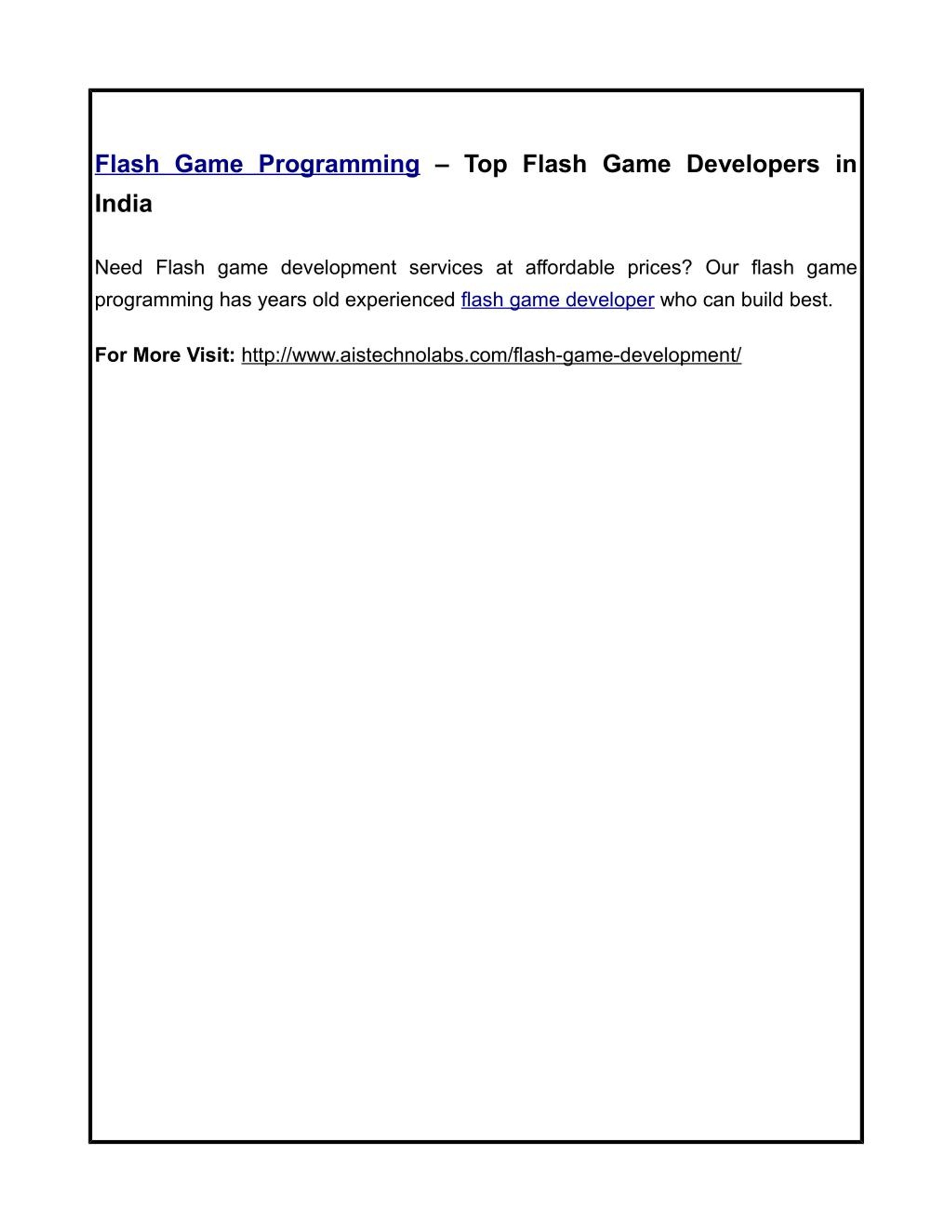 PPT - Flash Game Programming – Top Flash Game Developers in India ...