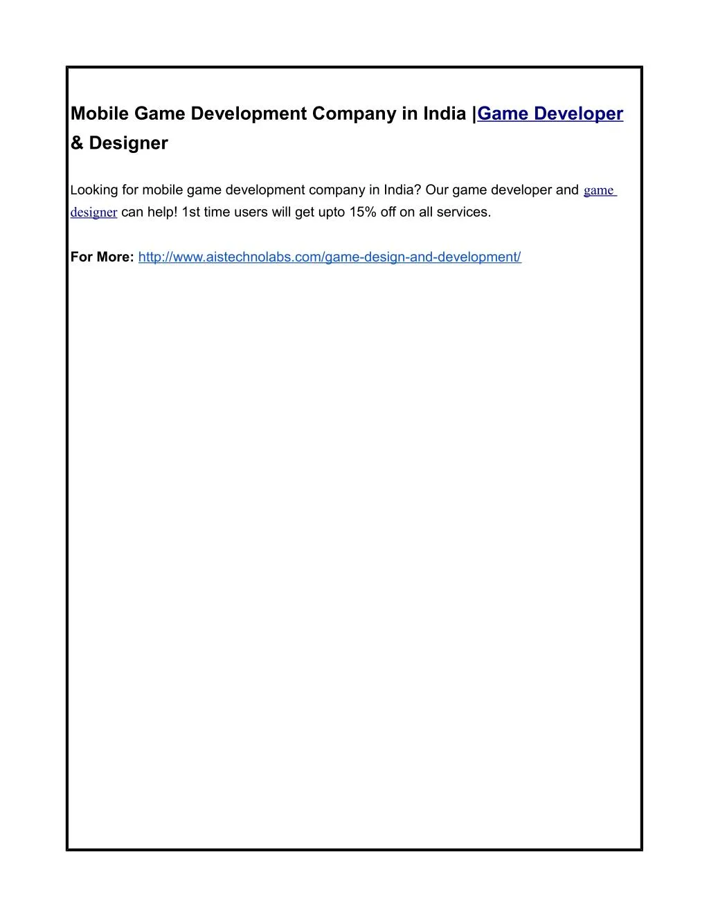 mobile game development company in india game