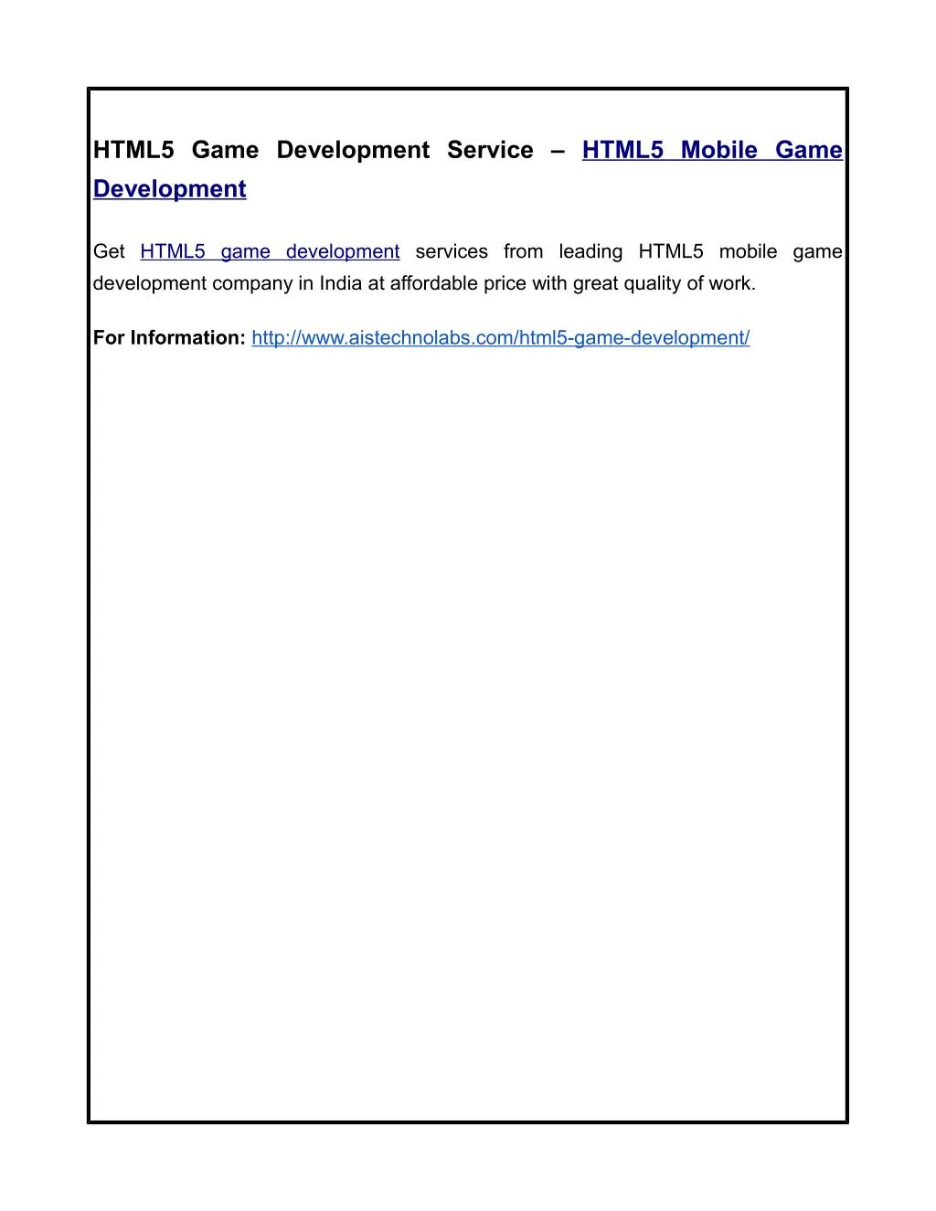 html5 game development service html5 mobile game