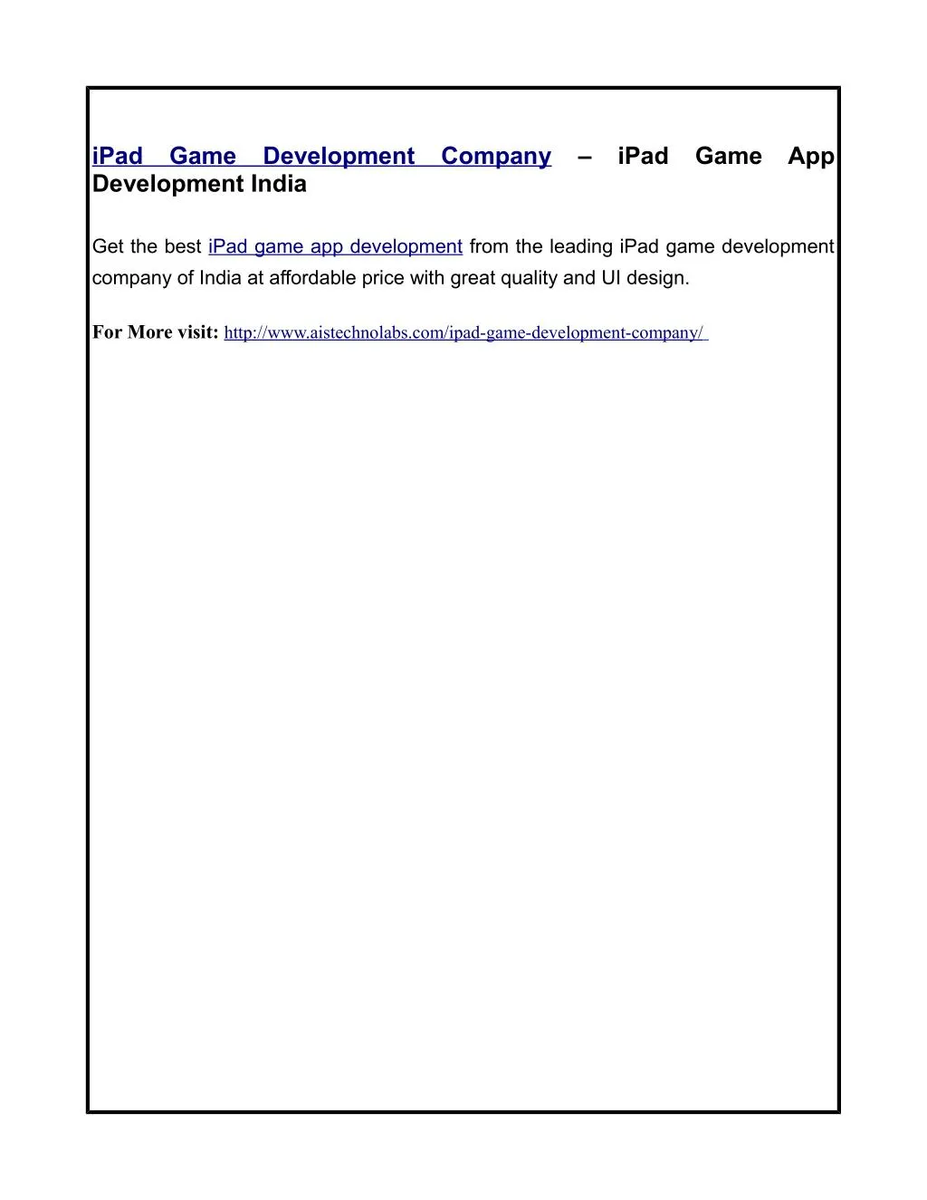 ipad game development company ipad game