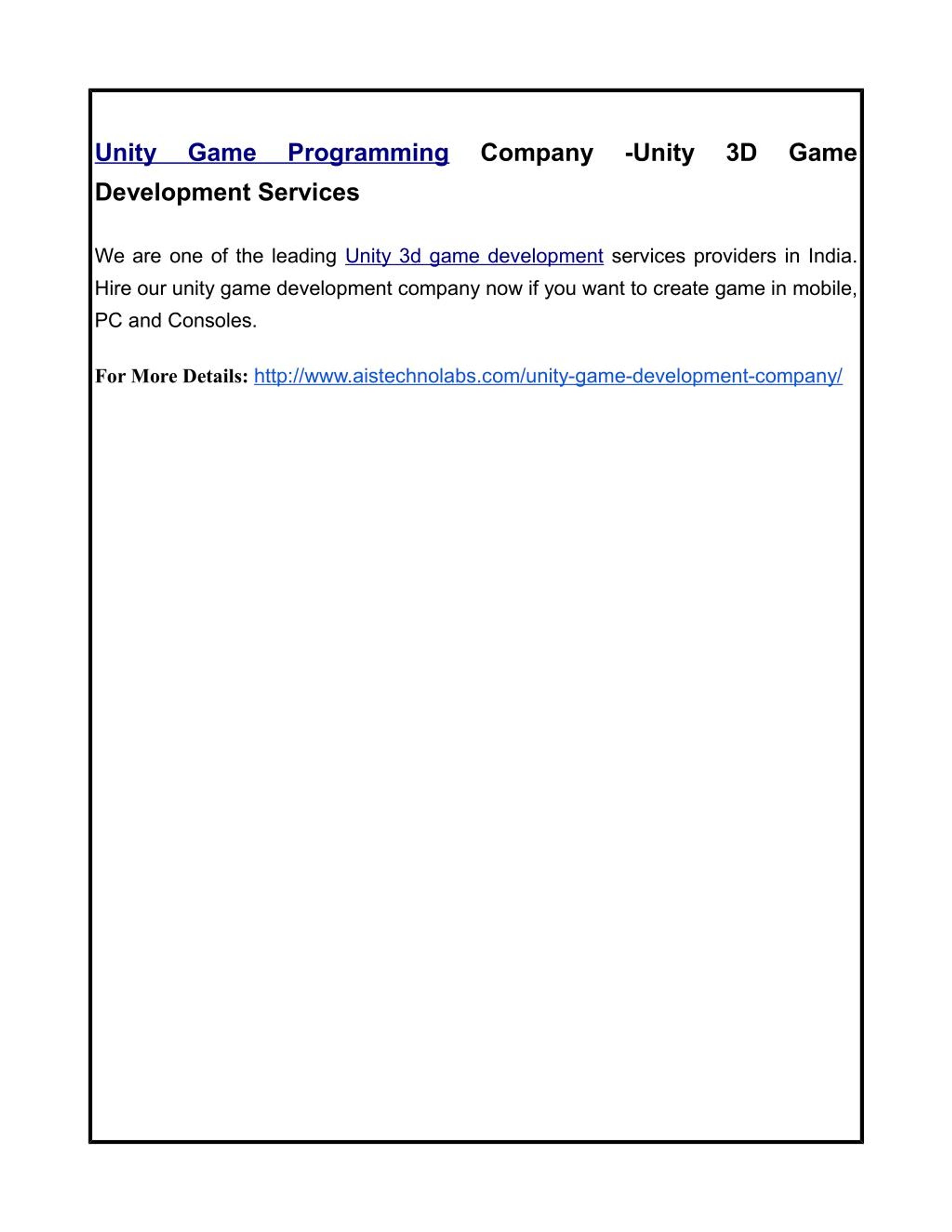 PPT - Unity Game Programming Company -Unity 3D Game Development ...