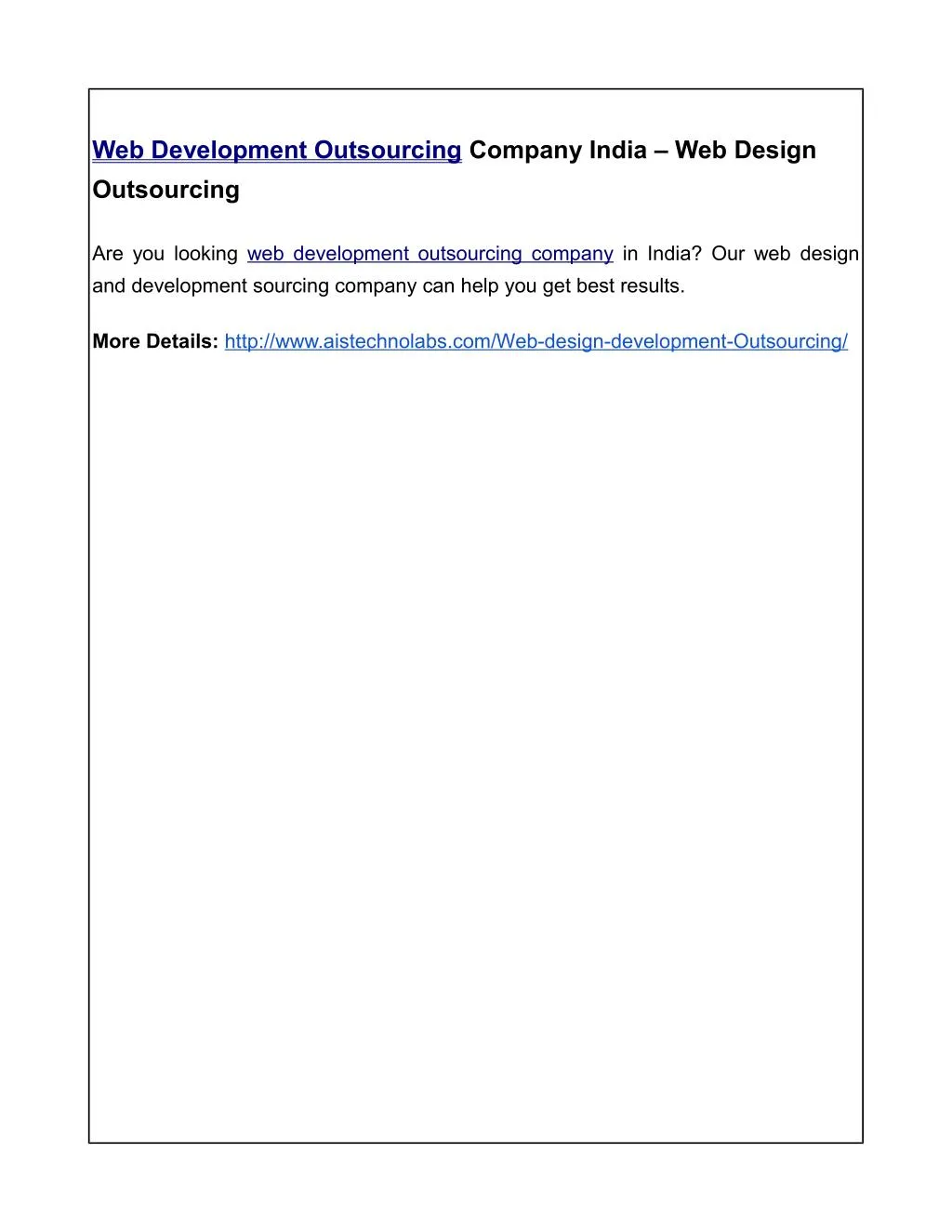 web development outsourcing company india