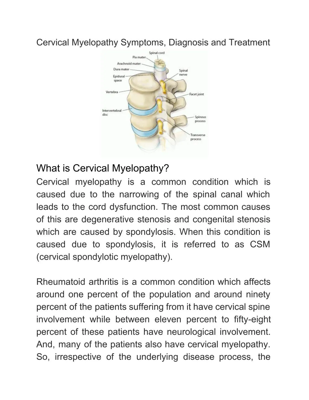 cervical myelopathy symptoms diagnosis