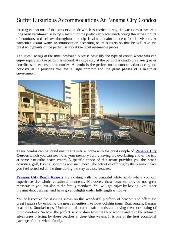 Specifications Regarding Panama City Condos