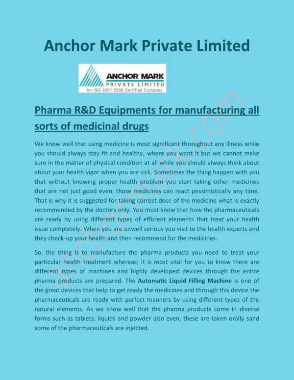Automatic Liquid Filling Machine, Pharma R&D Equipments - Anchormark